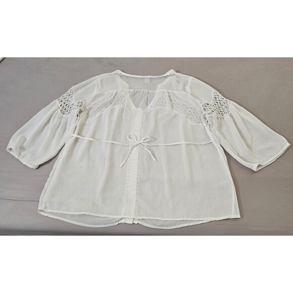 American Rag Cie Womens Peasant Top Sz L Ivory Sheer Boho Blouse Oversized Vtg - Picture 2 of 16